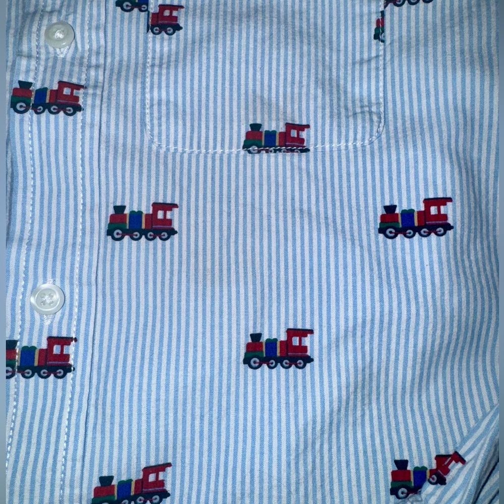 The Children’s Place Boy Poplin Train Button Down Up Shirt XL - Picture 4 of 6